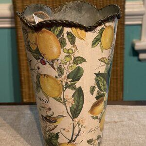 Metal Decoupage Flower Tin with Lemon and Basil